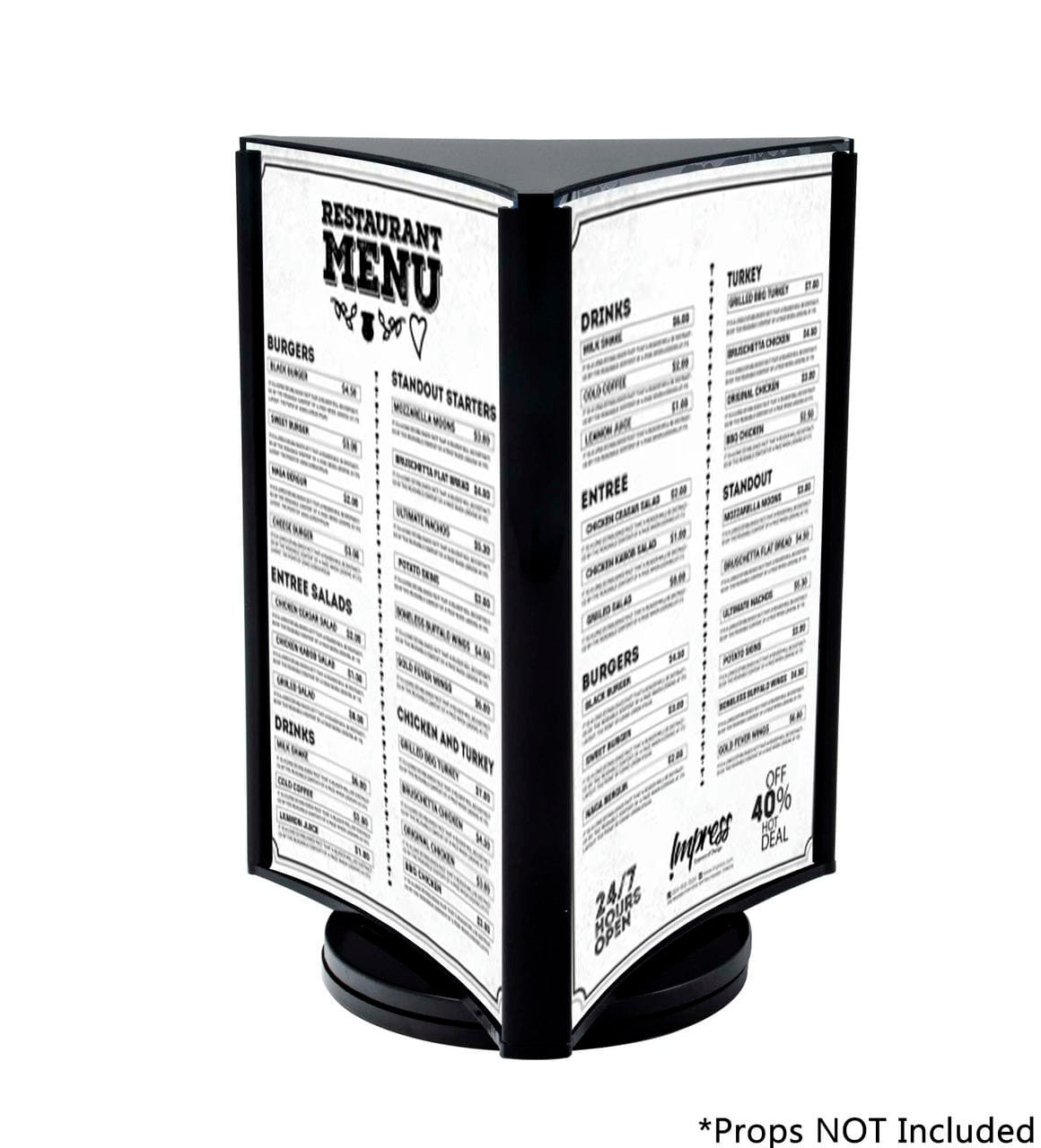 Five Inch Wide Menu Display Stand Rotating Sign Holder