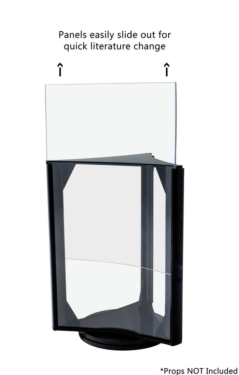 Five Inches Wide by Seven Inches High Literature Holder Rotating three Panel Display how to load your literature