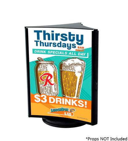 Five Inches Wide by Seven Inches High Literature Holder Rotating three Panel Display with Literature