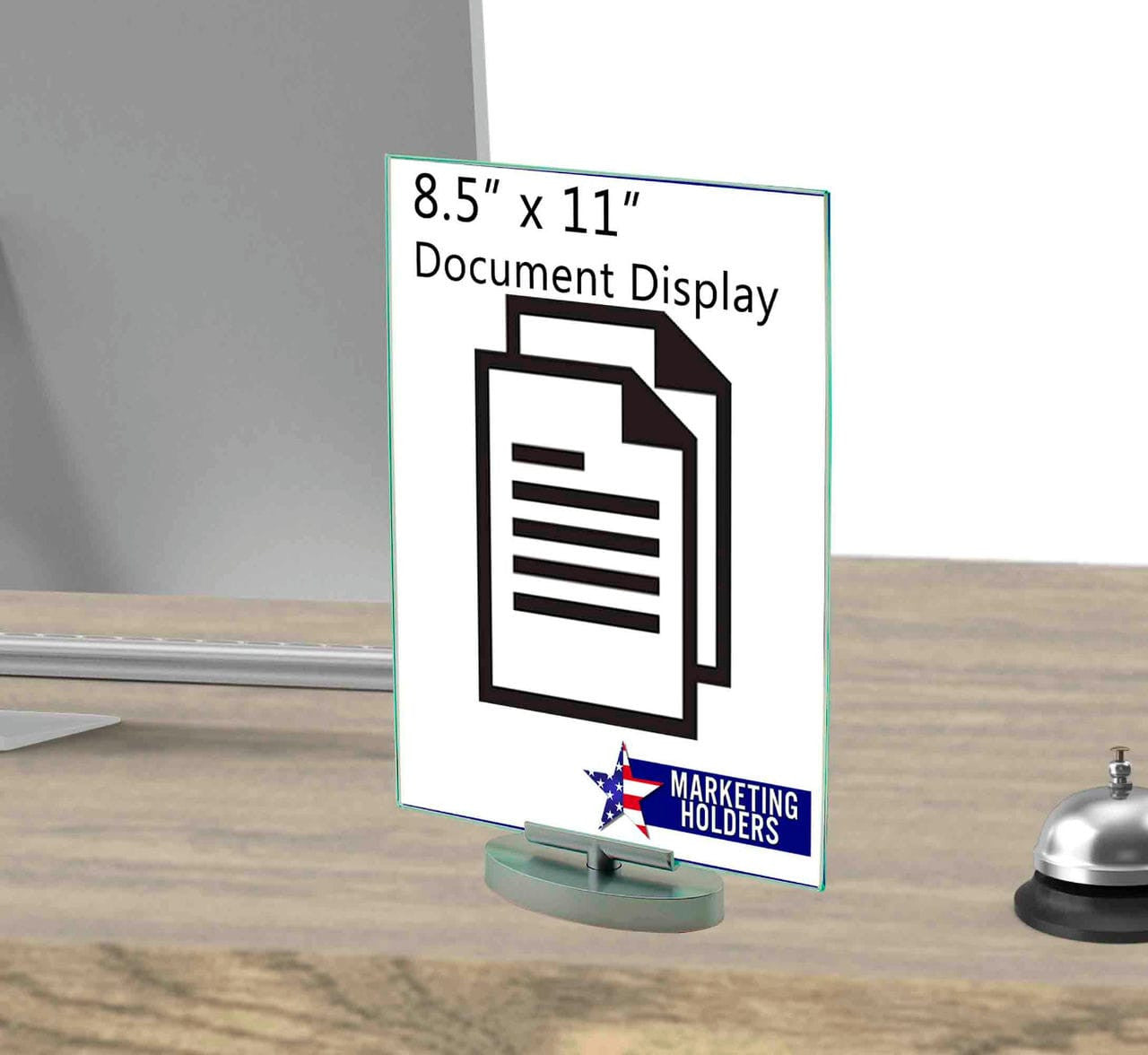 Eight by ElevenRotating Sign Holder with Swivel Base Clear Acrylic Tabletop Countertop Display on Desk