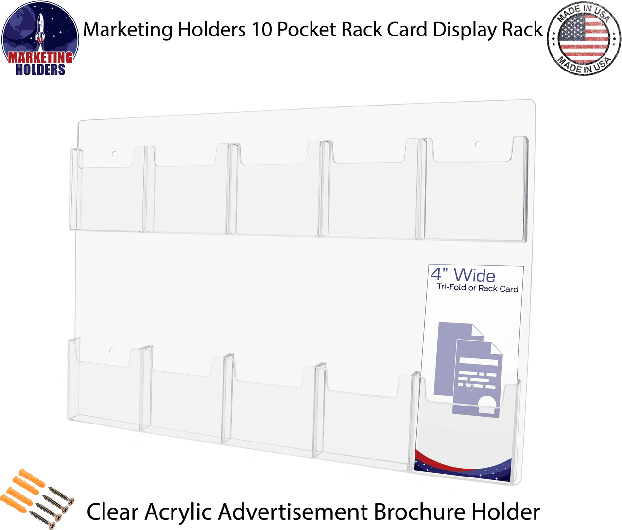Pamphlet Flyer Holder Brochure Display Wall Mount Tri Fold Ten Pocket
