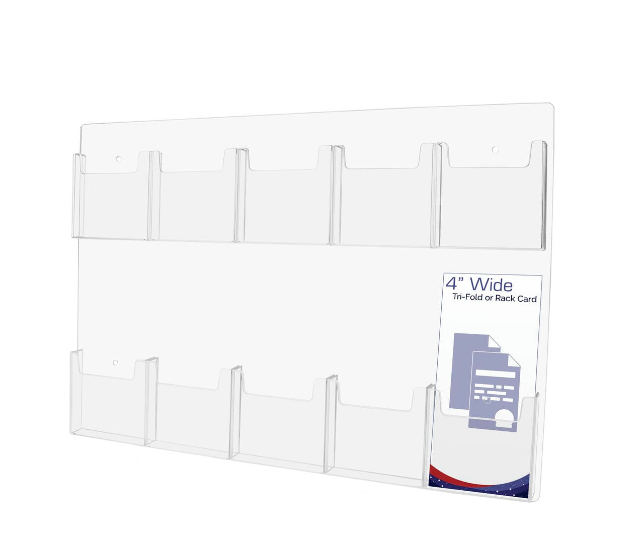 Lightweight Wall 10 Pocket Brochure Holder for 4"W Literature