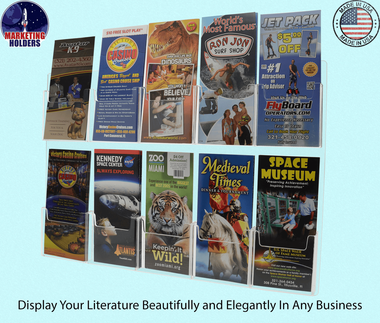 Pamphlet Flyer Holder Brochure Display Wall Mount Tri Fold Ten Pocket with Literature