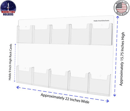 Lightweight Wall 10 Pocket Brochure Holder for 4"W Literature