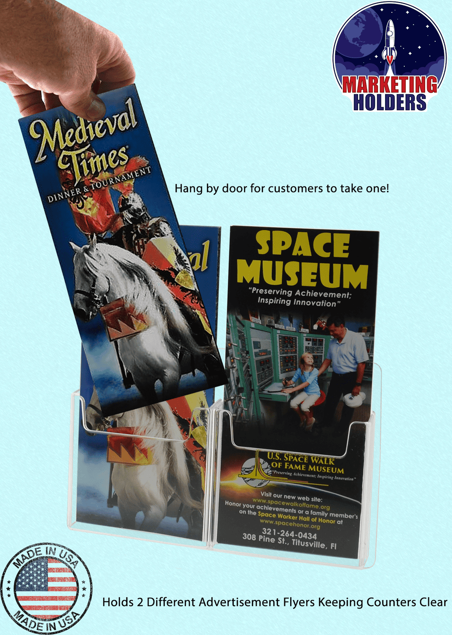 Wall Two Pocket Brochure Holder for 4"W Trifold Literature
