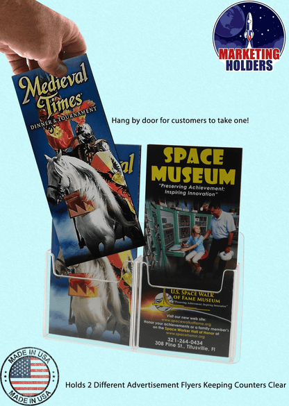 Wall Two Pocket Brochure Holder for 4"W Trifold Literature