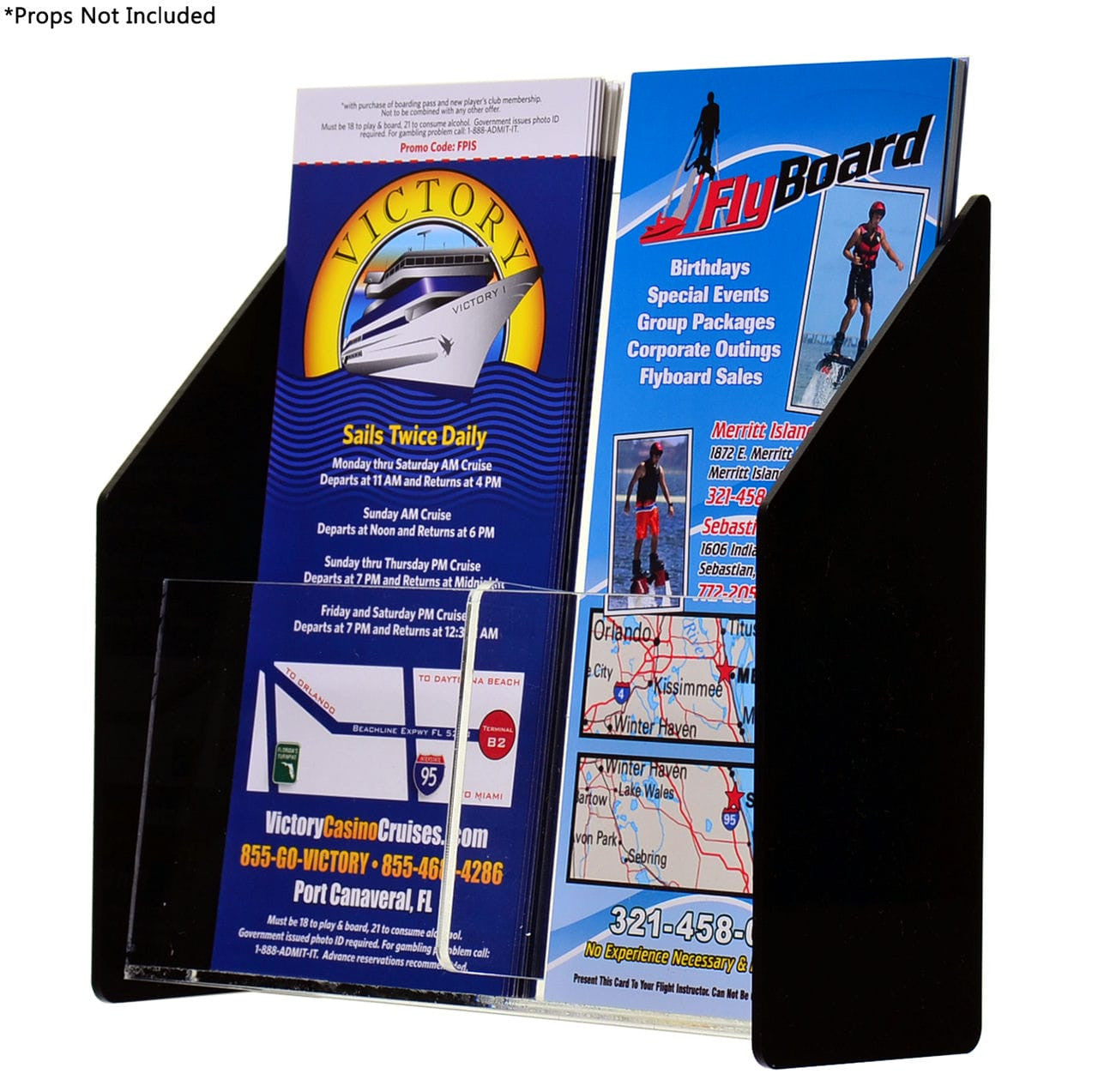 Two Pocket Clear Black Literature Holder With Literature with text