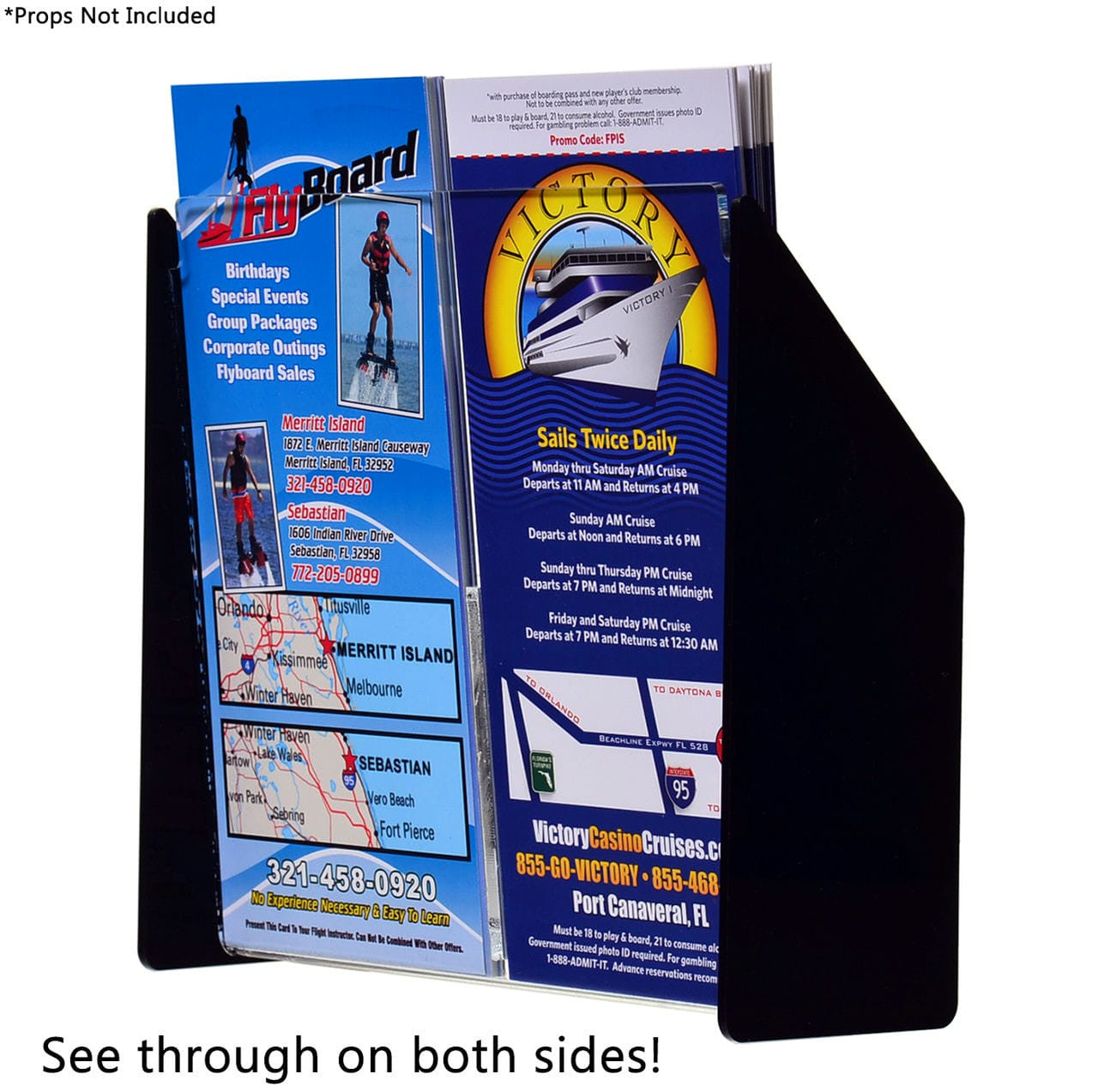 Two Pocket Clear Black Literature Holder Back with text