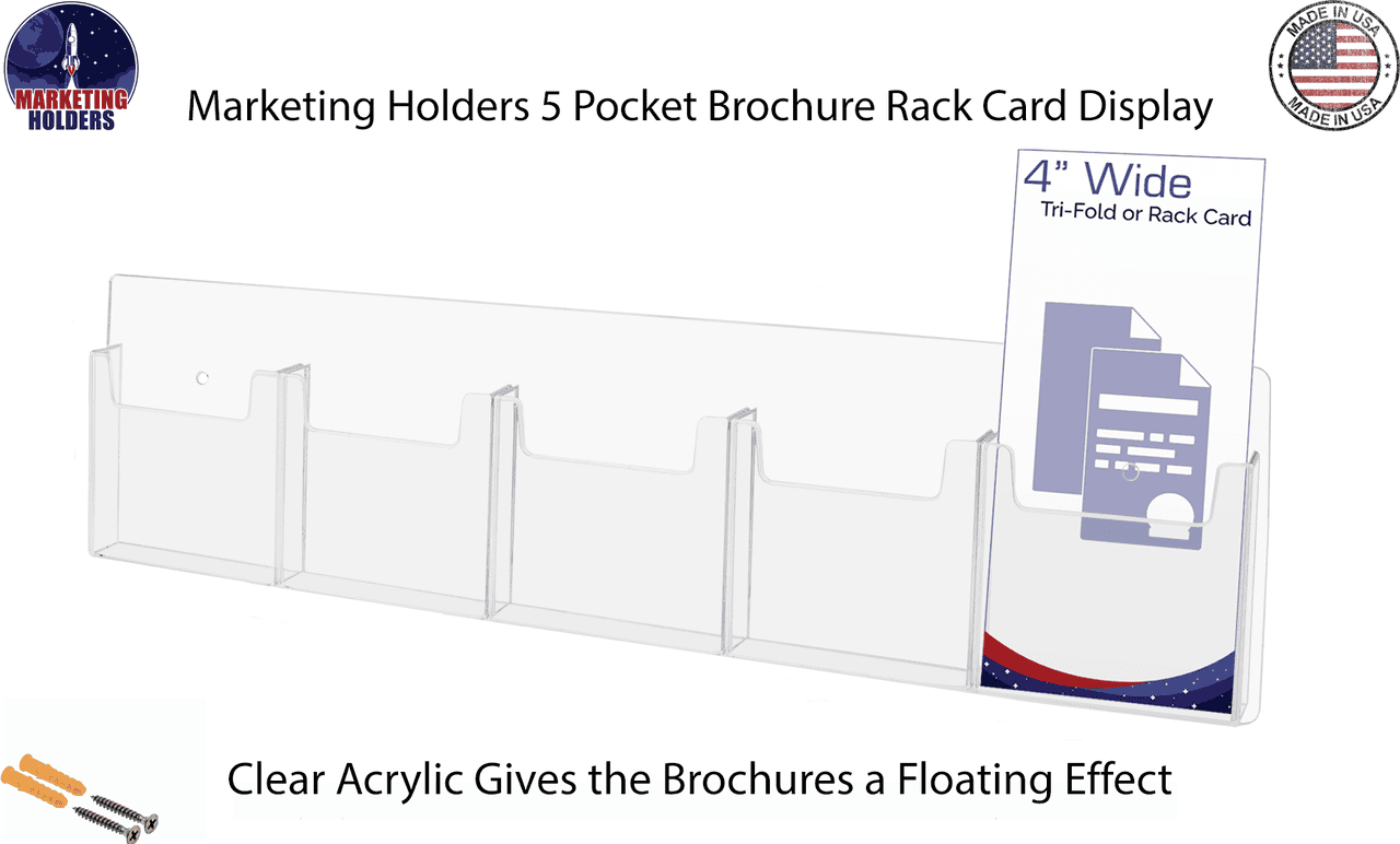 Wall 5 Pocket Brochure Holder for 4"W Trifold Literature
