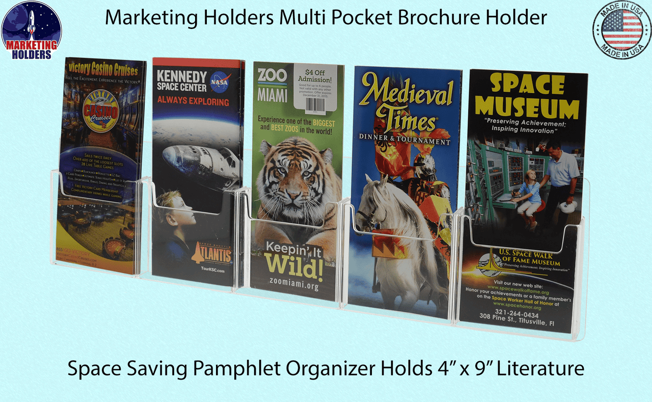 Wall 5 Pocket Brochure Holder for 4"W Trifold Literature
