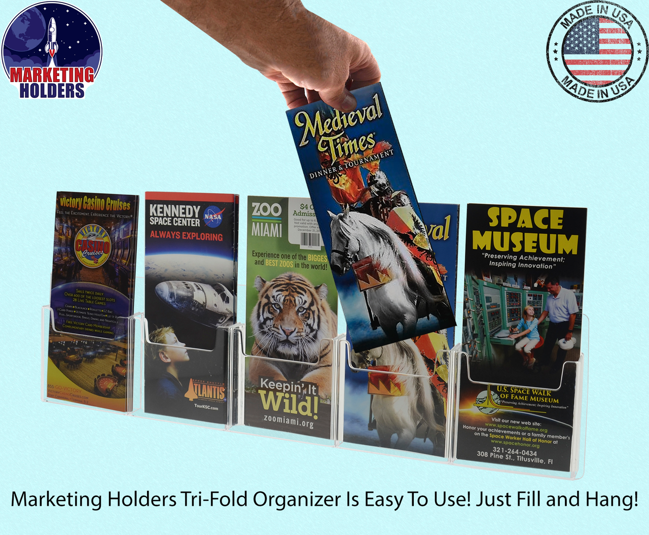 Wall 5 Pocket Brochure Holder for 4"W Trifold Literature