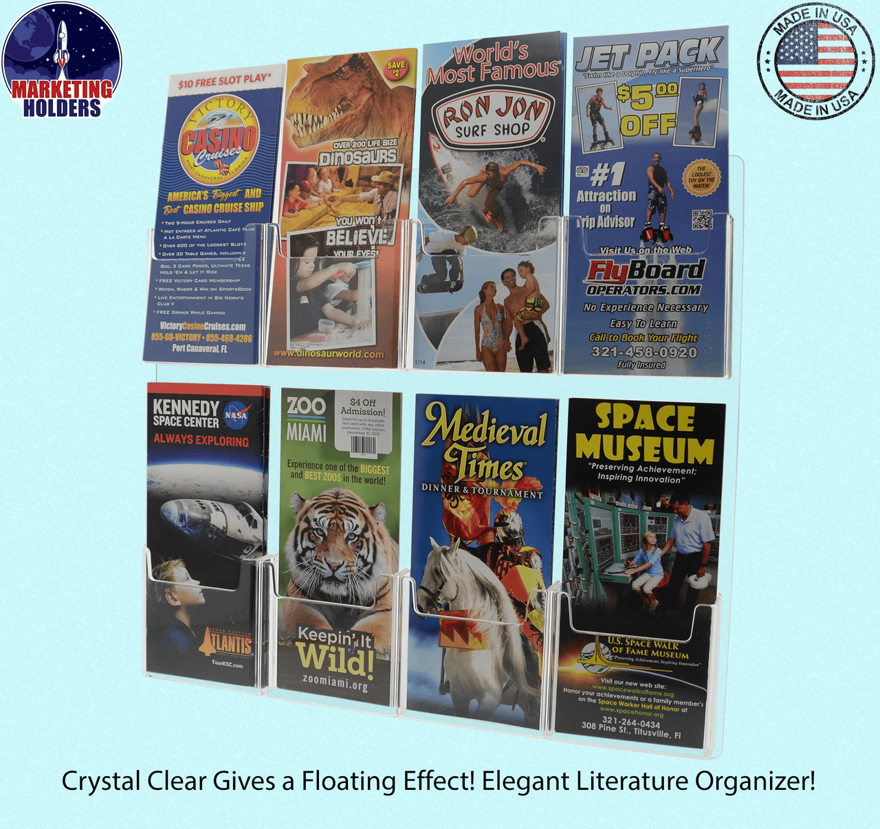 Wall 8 Pocket Brochure Holder for 4"W Trifold Literature