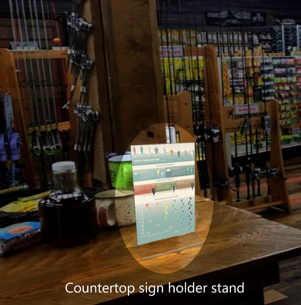 Top Load Sign Holder Frame Double Sided Table Counter in a retail environment