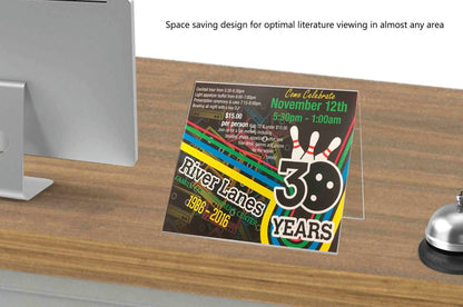 Eleven Inches Wide by Eight and a Half Inches High Space saving design for optimal literature viewing in almost any area