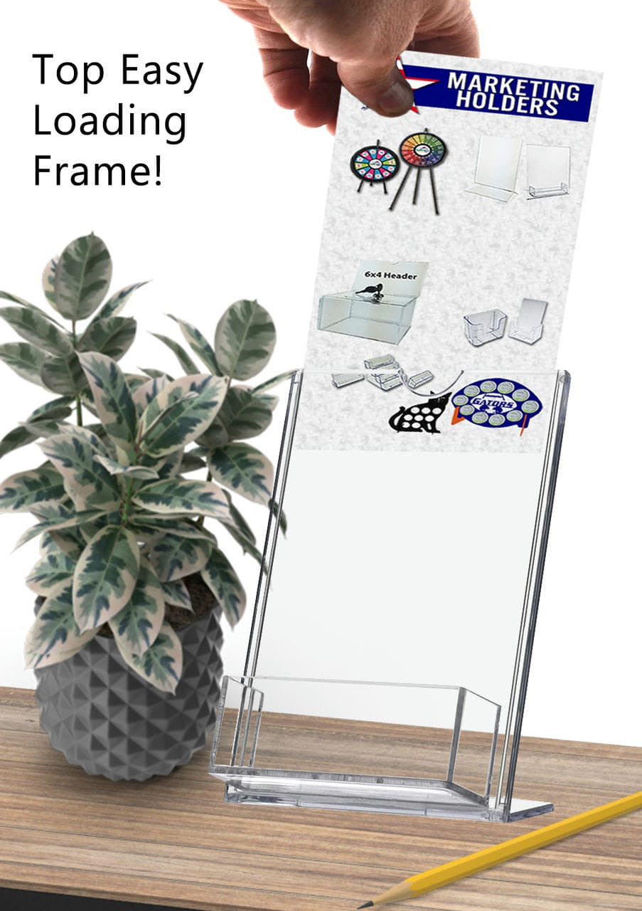 4"W x 6"H Slant Back Sign Holder with Business Card Pocket