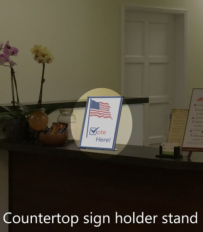 Sign Holder TRU-VU® Table Tent Top Load Wide Base on a retail counter