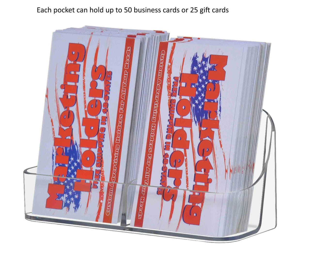 Each pocket can hold up to fifty business cards or twenty five gift cards