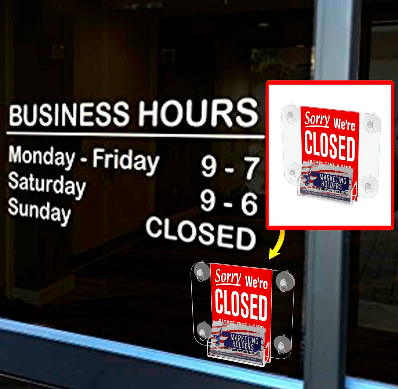 Window Mount 4"W x 6"H Sign Holder with Card Pocket and Suction Cups