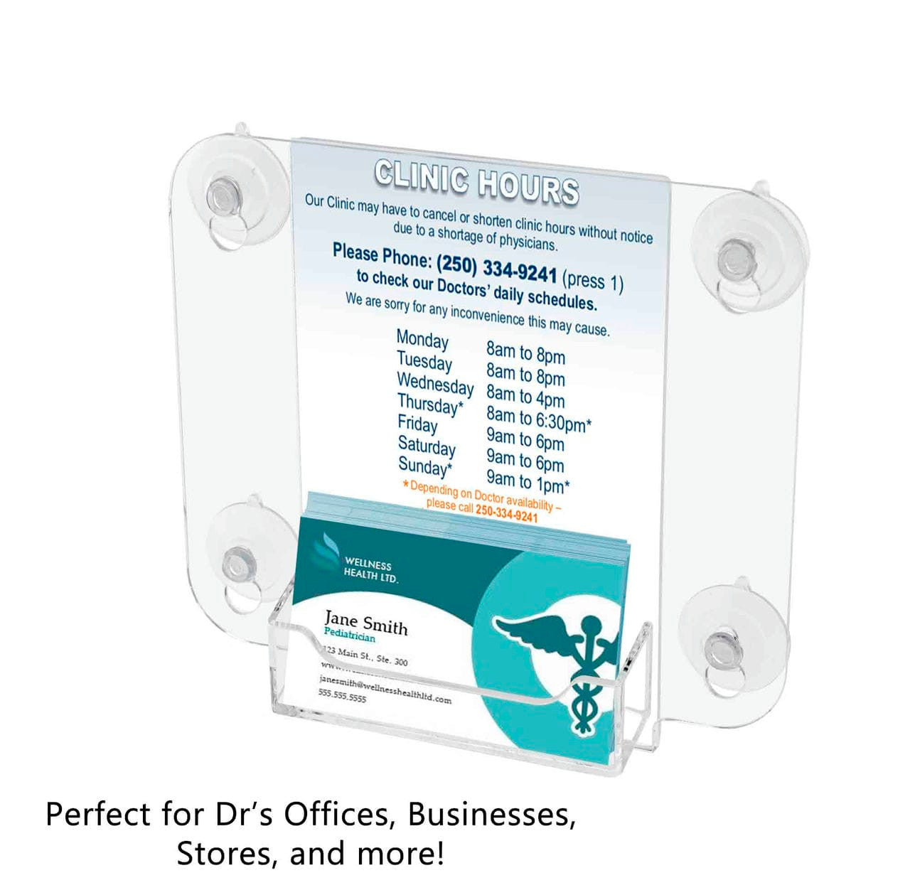 Window Mount 4"W x 6"H Sign Holder with Card Pocket and Suction Cups