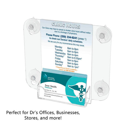 Window Mount 4"W x 6"H Sign Holder with Card Pocket and Suction Cups