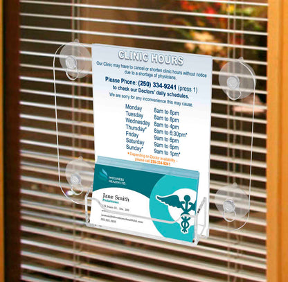 Window Mount 4"W x 6"H Sign Holder with Card Pocket and Suction Cups