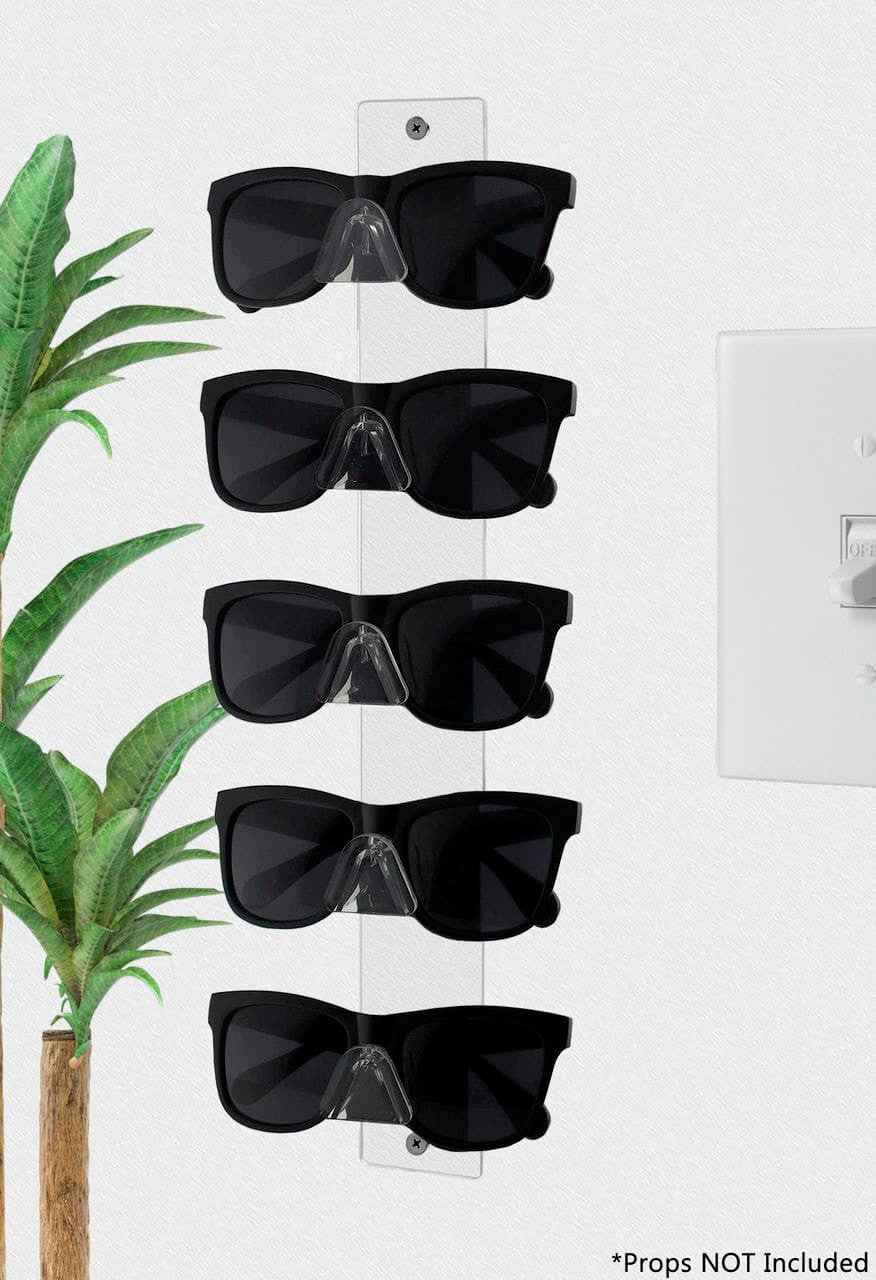 Five Pair Wall Mount Sun and Eye Glass Holder with shades on wall