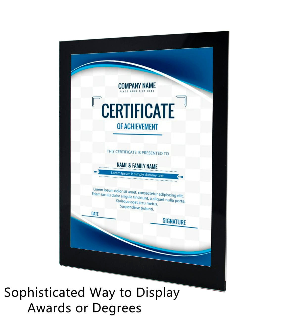 Eight and a Half Inches Wide by Eleven Inches High Mounted Frame Sign Holder Black Border with Printout and verbiage with text