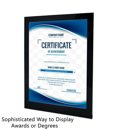 Eight and a Half Inches Wide by Eleven Inches High Mounted Frame Sign Holder Black Border with Printout and verbiage with text