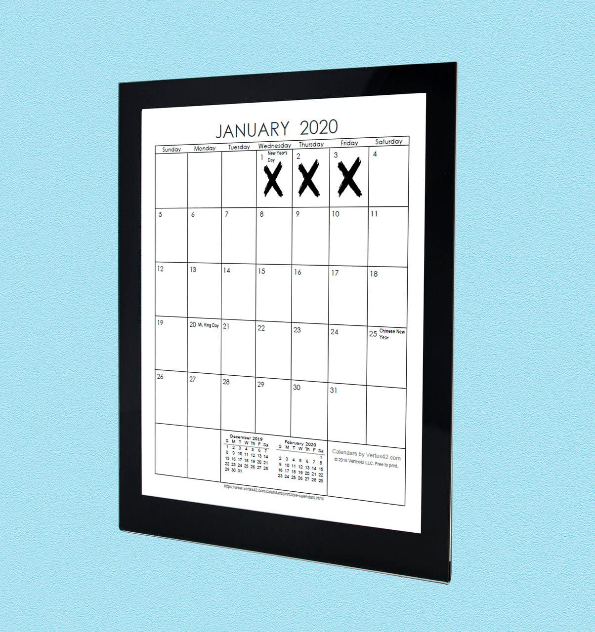 Frame Sign Holder Black Border calendar Eight and a Half Inches Wide by Eleven Inches High
