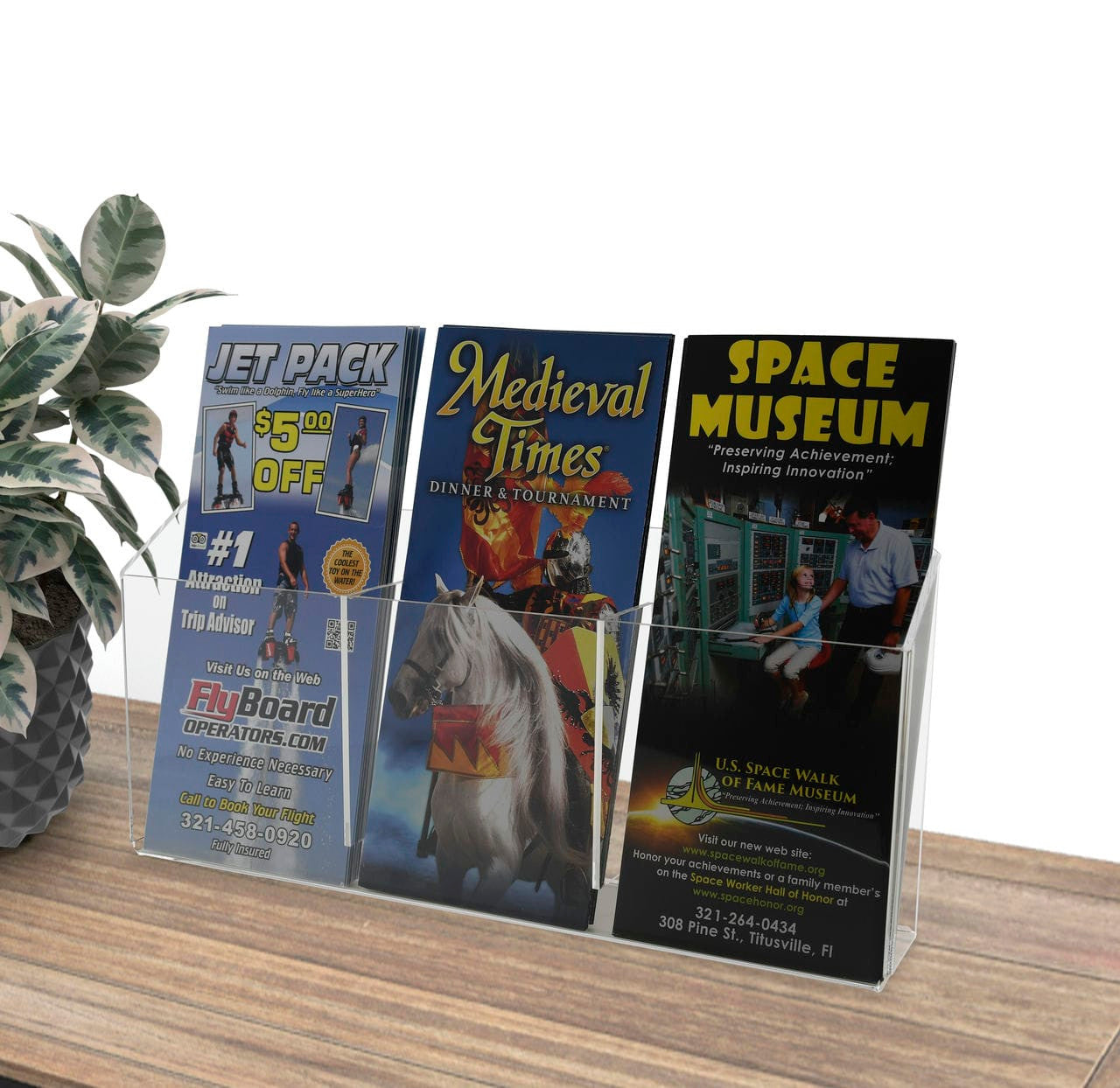 Three Pocket Trifold Literature Wall Mount or Countertop tabletop brochure holder