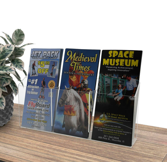 Three Pocket Trifold Literature Wall Mount or Countertop tabletop brochure holder