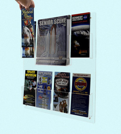 Wall 6 Pocket Brochure Rack for 4"W Trifold Literature with Catalog Holder