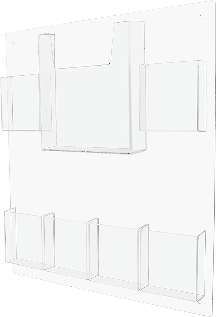 Wall 6 Pocket Brochure Rack for 4"W Trifold Literature with Catalog Holder