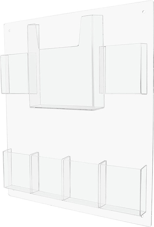Wall 6 Pocket Brochure Rack for 4"W Trifold Literature with Catalog Holder