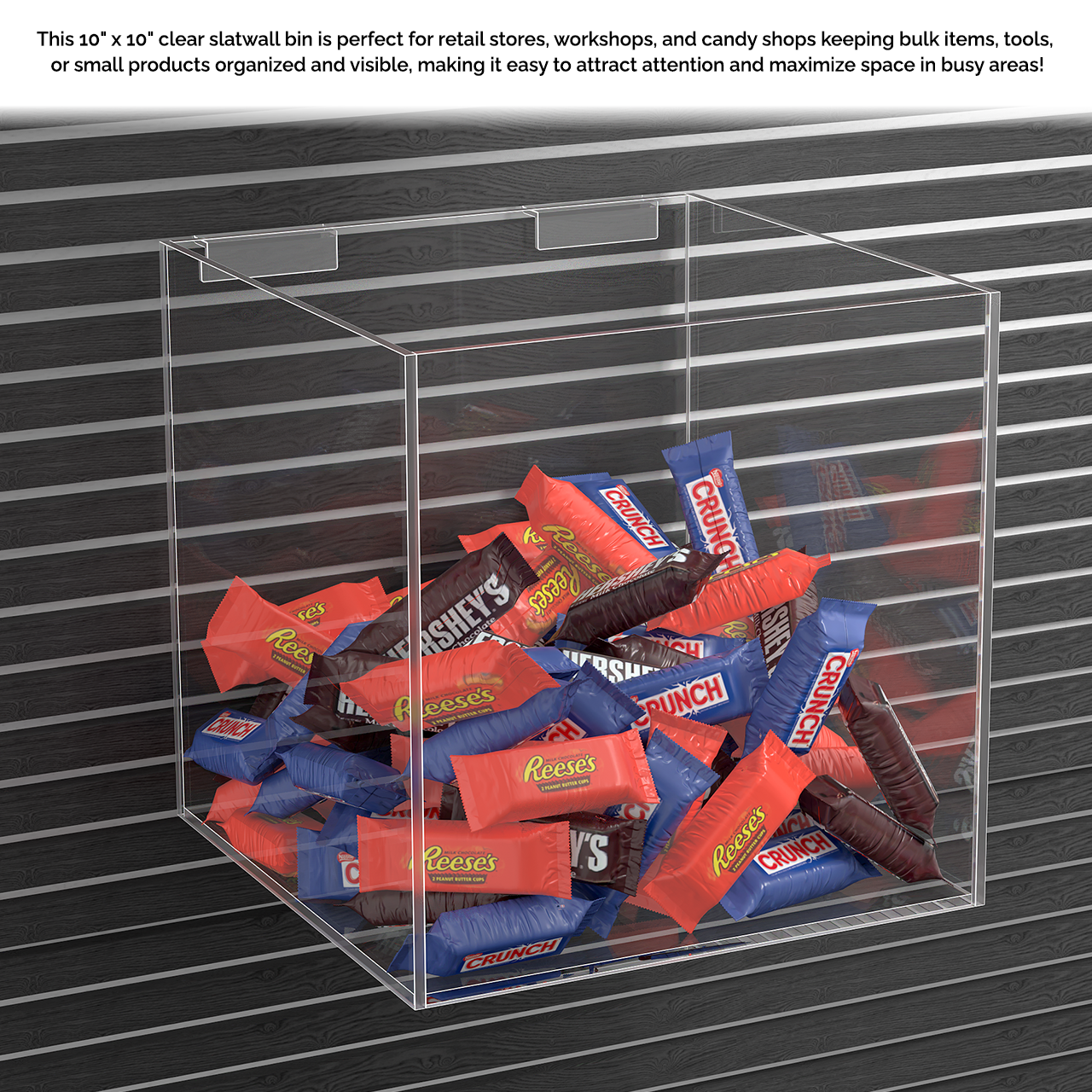 10"W Slatwall Retail Bin Clear Acrylic Merchandise Storage Box