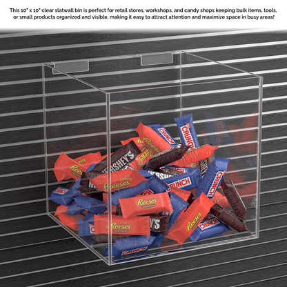 10"W Slatwall Retail Bin Clear Acrylic Merchandise Storage Box