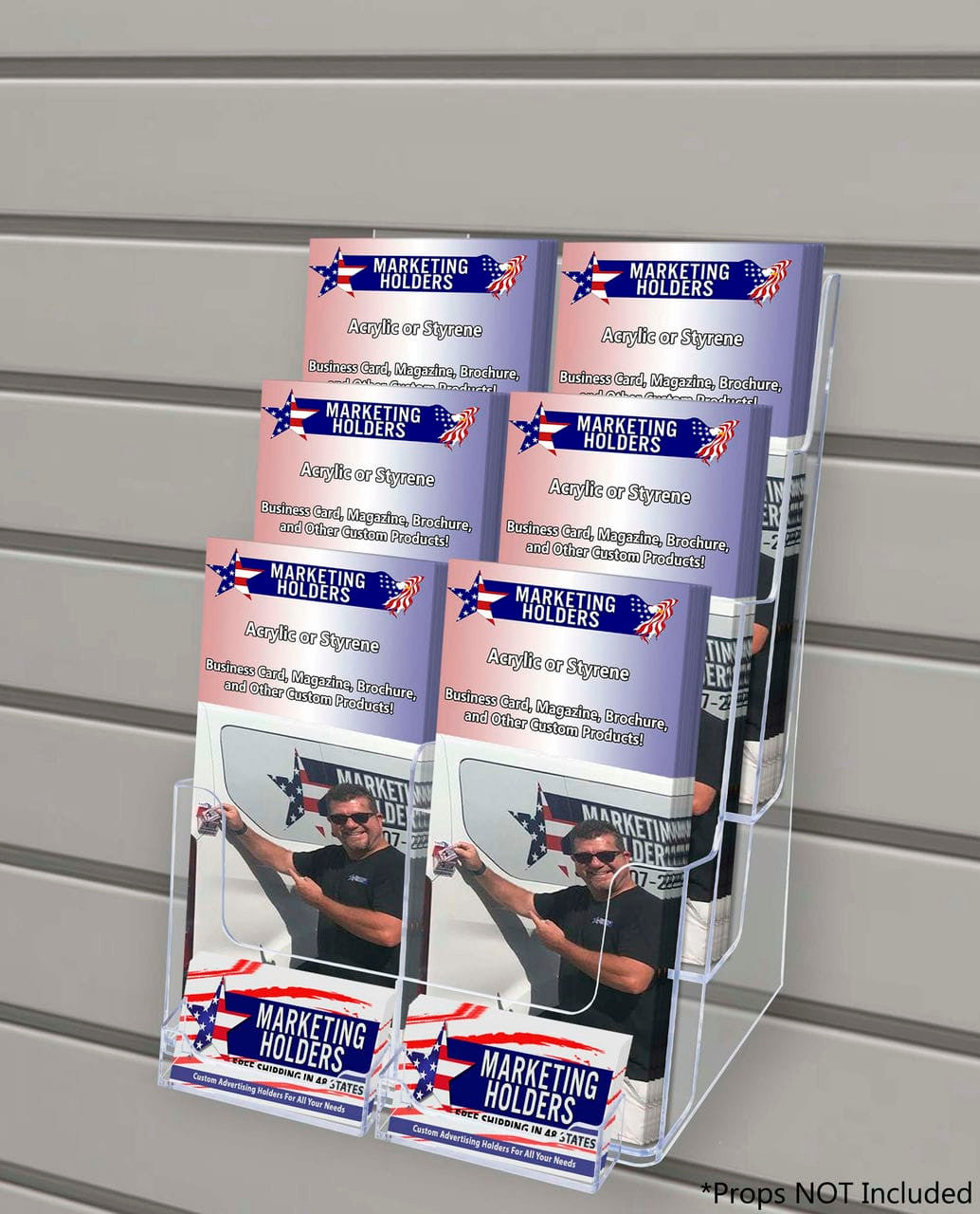 Slatwall Brochure Holder for Trifolds Flyers with 2 Card Pockets