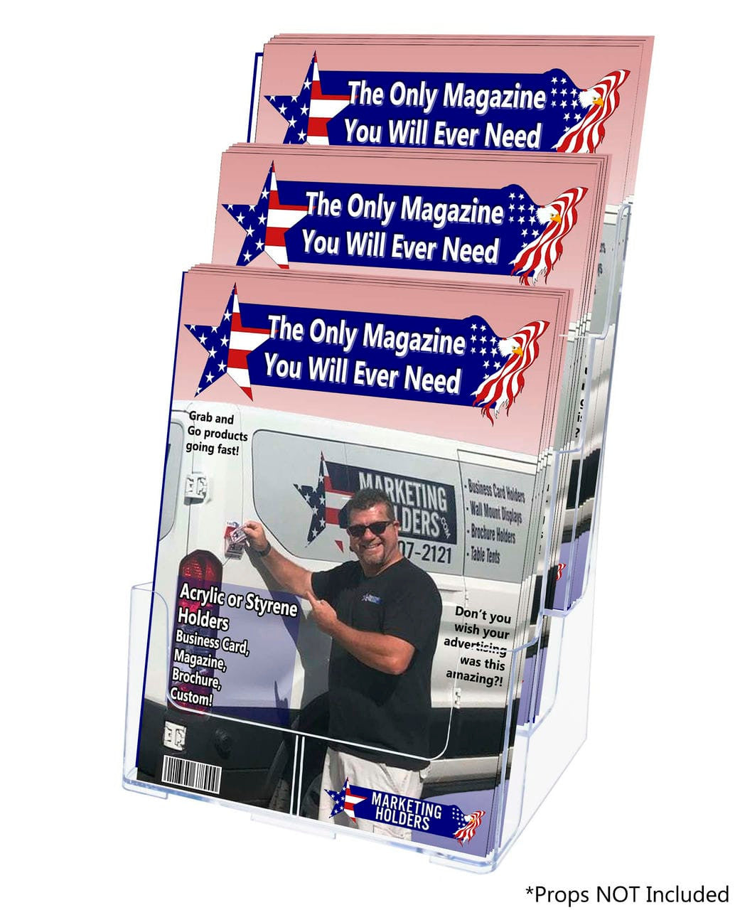 Slatwall Brochure Holder for 4"W Trifolds and 8.5" Magazines