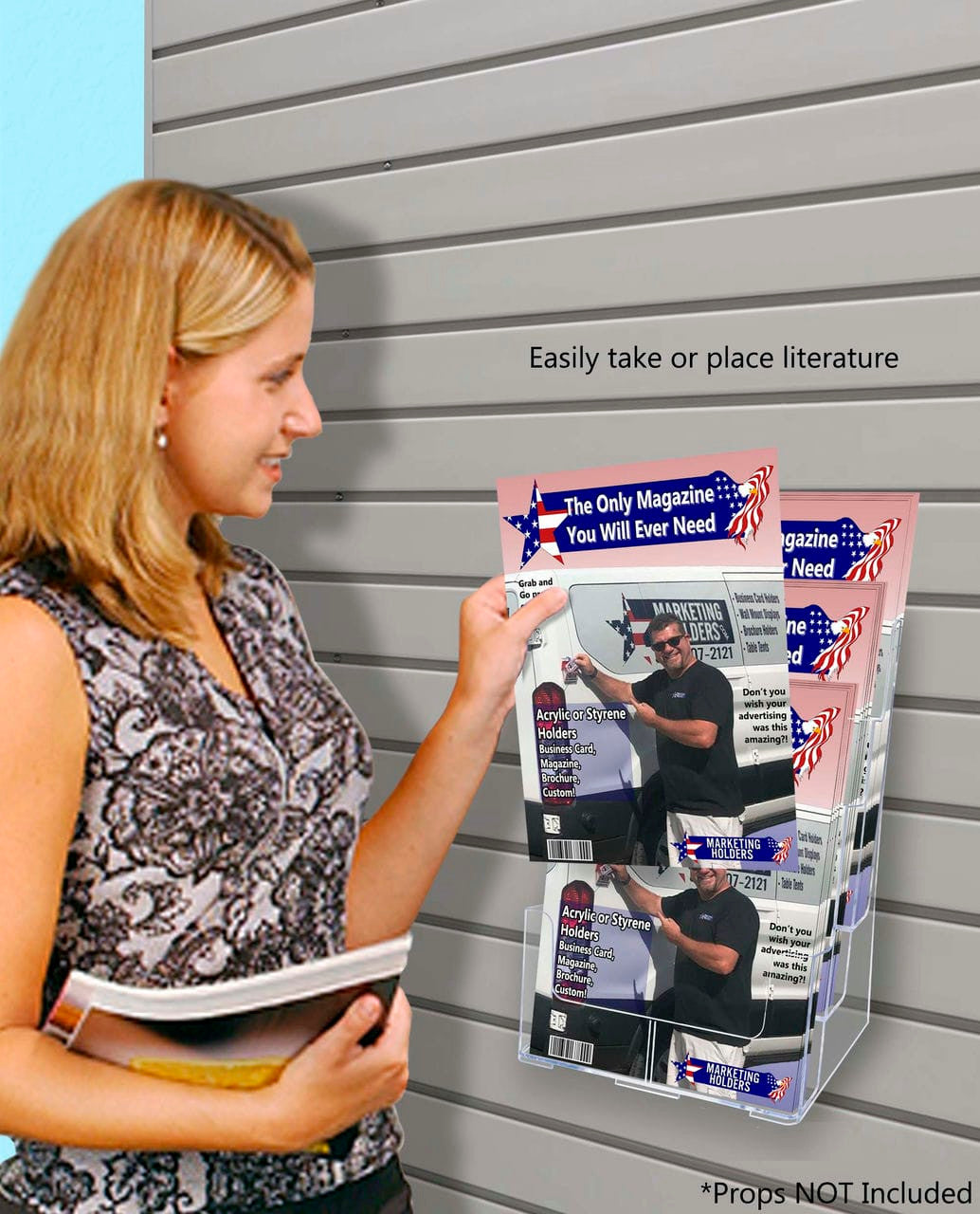 Slatwall Brochure Holder for 4"W Trifolds and 8.5" Magazines