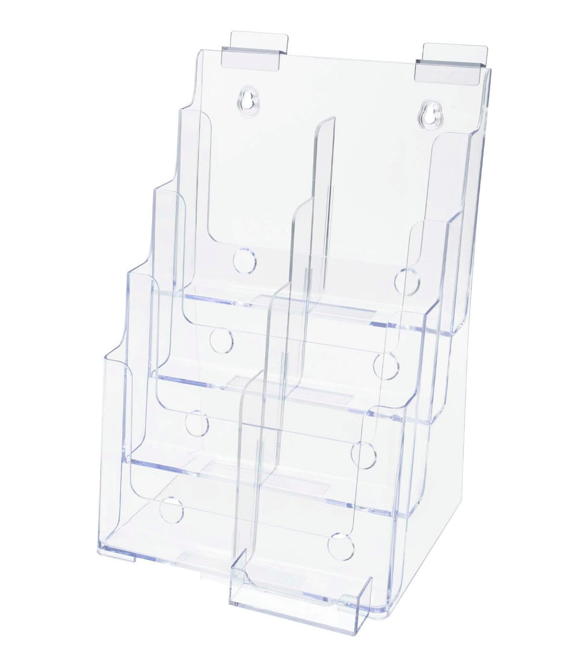 Slatwall Brochure Holder for 4"W Trifolds and 8.5" Flyers with Card Slot