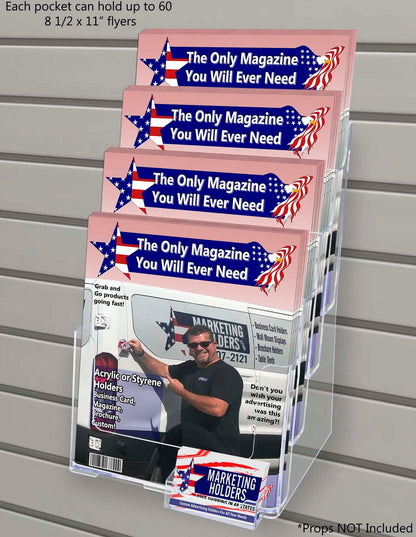 Slatwall Brochure Holder for 4"W Trifolds and 8.5" Flyers with Card Slot