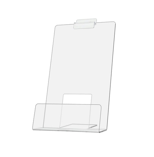 6"W Slatwall Easel Book Shelf with Deep Lip Clear Plastic