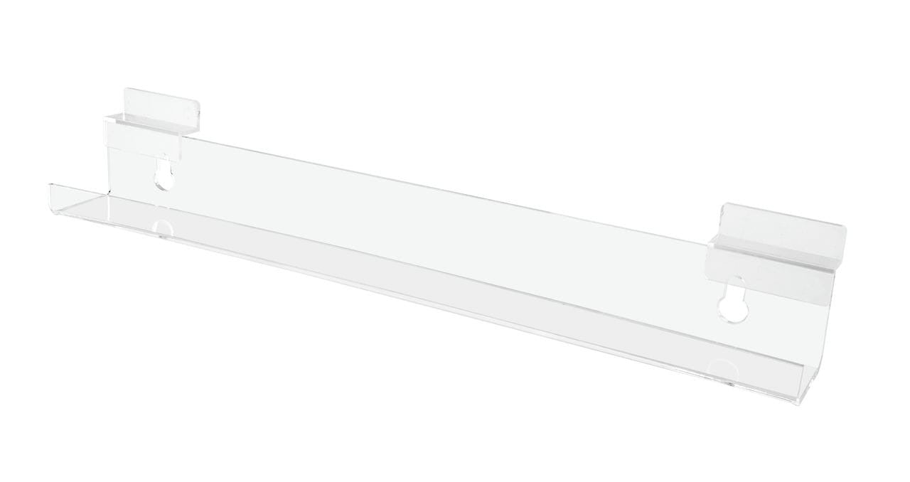 Slatwall 15"W Floating J Shelf Clear Acrylic