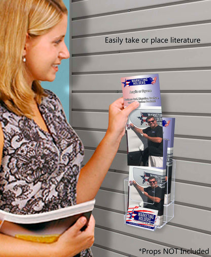 Slatwall 4"W Brochure Holder 2 Tier Rack with Card Pocket
