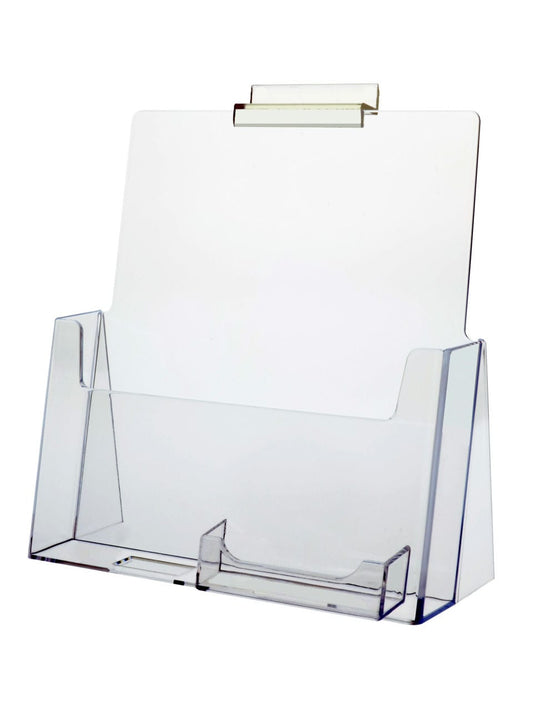 Slatwall 8.5"W Flyer Holder with Attached Business Card Slot